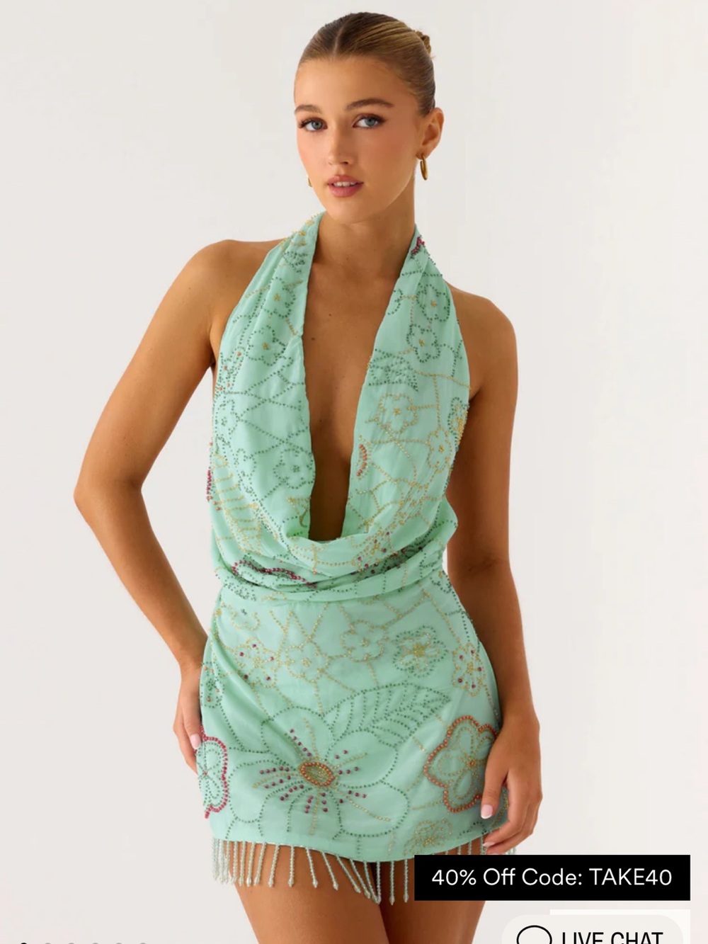 Peppermayo Aqua Beaded Draped Accent Scarf